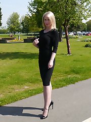 Traditional English Milf Jenny is wearing a sexy black dress and matching tall black high heels