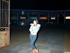 Stunning UK brunette shows her tits on different public places