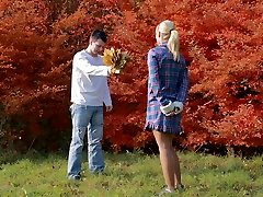 Even something guiltless like a walk in the woods, lovin’ the fall colors can turn into something x-rated when this nasty light-haired teenage is around. All she can think about is hookup!