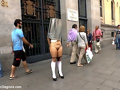 No shirt no shoes no service, sexy spanish slut Chiara Diletto is denied entrance and disgraced entirely outdoors. This sexy spanish trash is dragged all over Madrid, made to scream by Princess Donna, fucked in public, and endures an intense zippering!