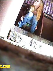 Blonde babe pissing in a spycammed park toilet