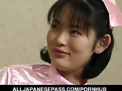 Takako nurse in stockings gets climaxes from massagers on her cunt
