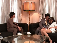 Lustful hubby and his friend unwrap kinky wife Aoi Miyama and fuck her well
