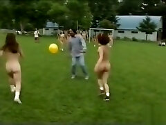 Naked Asian chicks play soccer with the guys