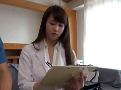 Dressed sex in missionary with a wild Japanese nurse with natural tits