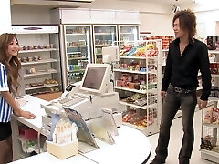 Beautiful Japanese store clerk gets fucked by Trio customers during opening hours