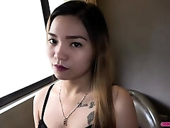 Asian bitch gets hefty creampie