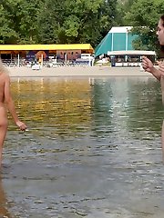 Lovely teens bare their bodies at a nudist beach