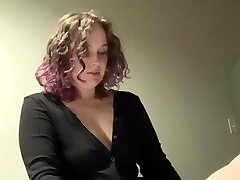 Curvy domme pegs trans sub mega-bitch in hotel with her string on 