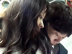 Asian sweetie in black pantyhose is sucking manstick and getting fucked in a public bus