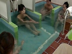 Japanese honeys take a shower and get frigged by a pervert guy