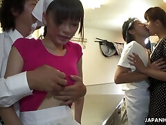 Bushy cooch of uber-cute Japanese gal Akubi Yumemi is fucked missionary style