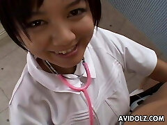 Asian nurse is sucking and titty fuckin' the cock