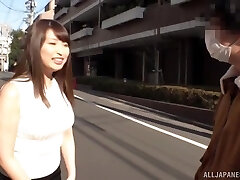 Amateur Japanese babe Akiyama Shouko teases with her big boobs