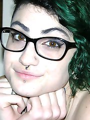 Emo Glasses Wearing Teen Models Nude, Gives Handjob And Receives A Facial