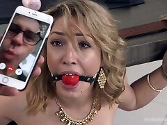 Obedient whore Lily Labeau kneels down to give a profound blowjob