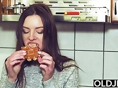 Young Girl Vs Old Man - Skinny Teen taking facial from gigantic grandpa Young Girl Vs Old Man - Skinny Teen taking facial from gigantic grandpa