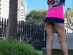 Bodacious girl smoking and opening legs outdoors &ndash; teen in high heels