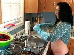 Spectacular Housewife Gets Sudsy- MILF Washing Dishes in Rubber Gloves Shows