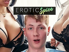 Ginger teen student ordered to headmistress office and humped by his big tits Latina masters in creampie threesome