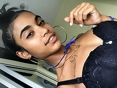 Mama Rica pulls her vulva sideways in her black boxer shorts