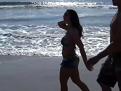 Romantic Start on the Public Beach heads with Rough Sex ends up with a Thick Facial Cumshot on the Face and in the Throat