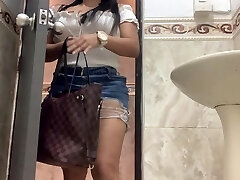 SHORT SKIRT IN PUBLIC Rest Room(SEXY LATINA)
