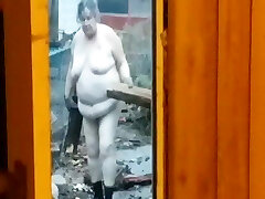 Humungous mature wife brings in firewood