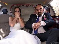 Busty bride Jennifer Mendez gets backside penetrated in back of the limo