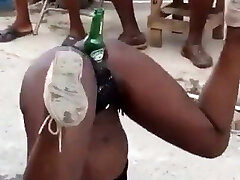Jamaican female fucking with a bear bottle