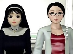 3D anime nun in stockings faux-cock twat