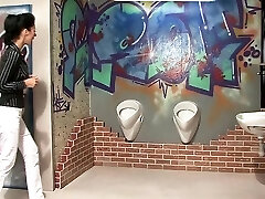 Sexy stunner gets her large bumpers and ass slimed at gloryhole