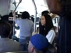 Brunette babe is groped then squirts on a Japanese bus Brunette babe is groped then squirts on a Japanese bus
