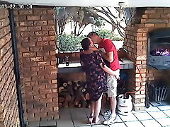 Spycam: CC TV self catering accomodation couple pulverizing on front porch of nature reserve 