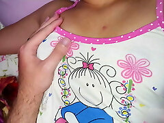 Hand-job over shorts, cum through clothes
