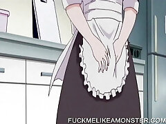 Anime maid jerks and gets wet