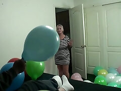 Mean And Crazy Stepgrandma Smokes And Bangs Stepgrandson While Busting Balloons