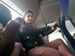 Voyeur seduces Cougar to Deep-throat&Jerk his Dick in Bus