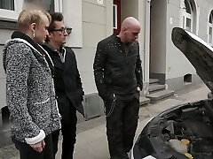 Titless worker Conny Dachs gets fucked by two lewd studs Titless worker Conny Dachs gets fucked by two lewd studs