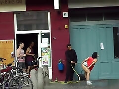 Big melons slave gangbang fucked in public
