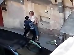 Spying a fat female get smashed from balcony