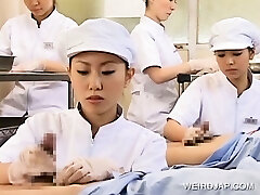 Japanese nurse slurping jism out of horny pecker