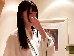 A beautiful Japanese beauty with lengthy black hair gives a blowjob and then takes a creampie POV Two uncensored