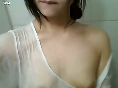 Super-cute Korean brunette damsel taped her own just perfect solo in the bathroom