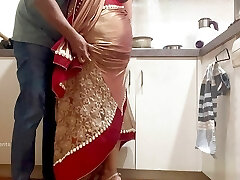 Indian Couple Romance in the Kitchen - Saree Fuck-a-thon - Saree lifted up and Ass Slapped