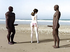 White damsel gets blacked on the beach by Two bbc men