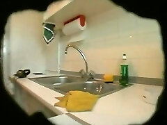 Fat and ugly matured wifey changes her clothes in kitchen on spy cam1