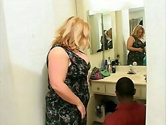 Blonde BBW loves having a ebony and a white cock pummeling her