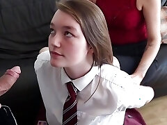 Stepmum teaches college girl Olivia Keane to suck prick