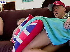 Creampie her next to girlfriend while she observes TV